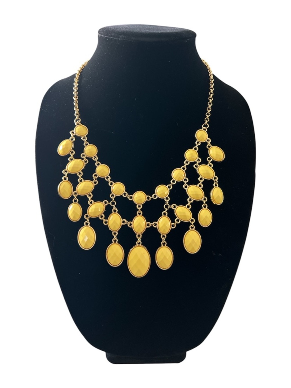 Gold Tone Reversible Yellow or Dark Blue Waterfall Necklace - Fashion Jewelry
